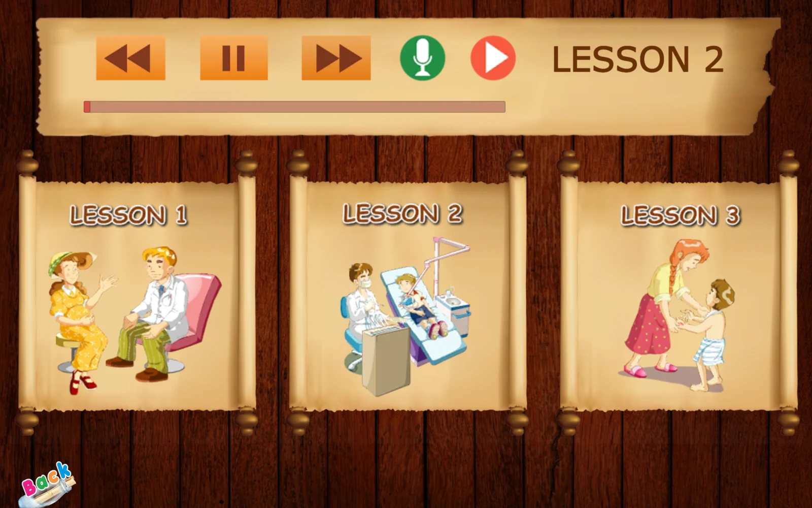 喬登美語會話進階：右雙箭頭可切換到下一個 Lesson。