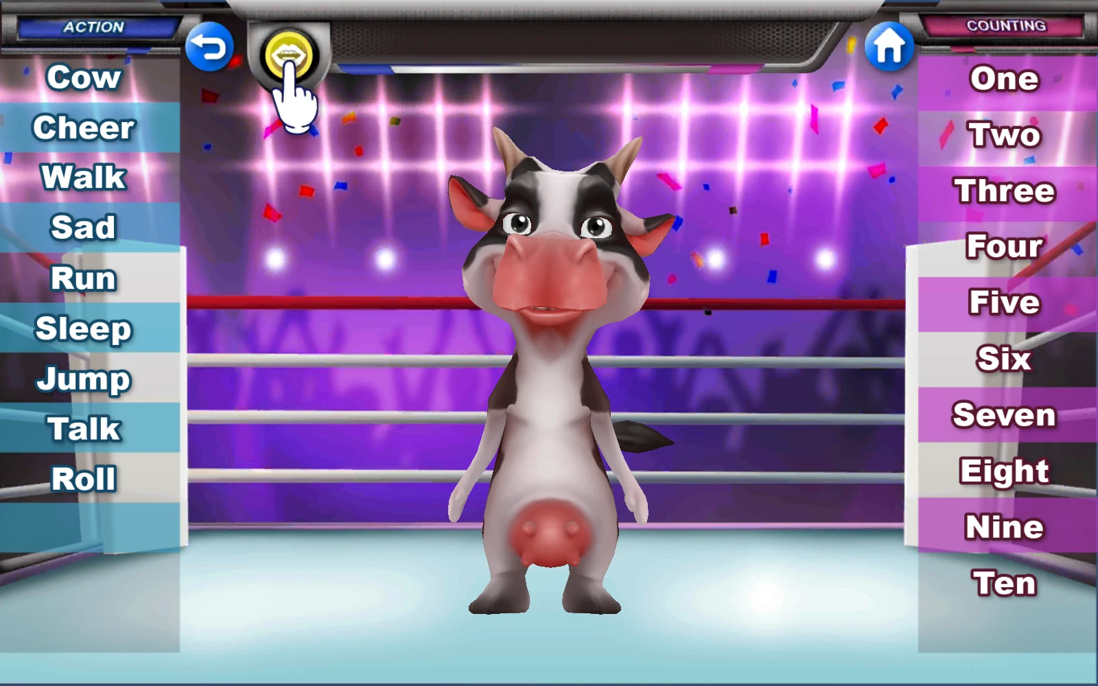 Cow 的動作與數字學習畫面