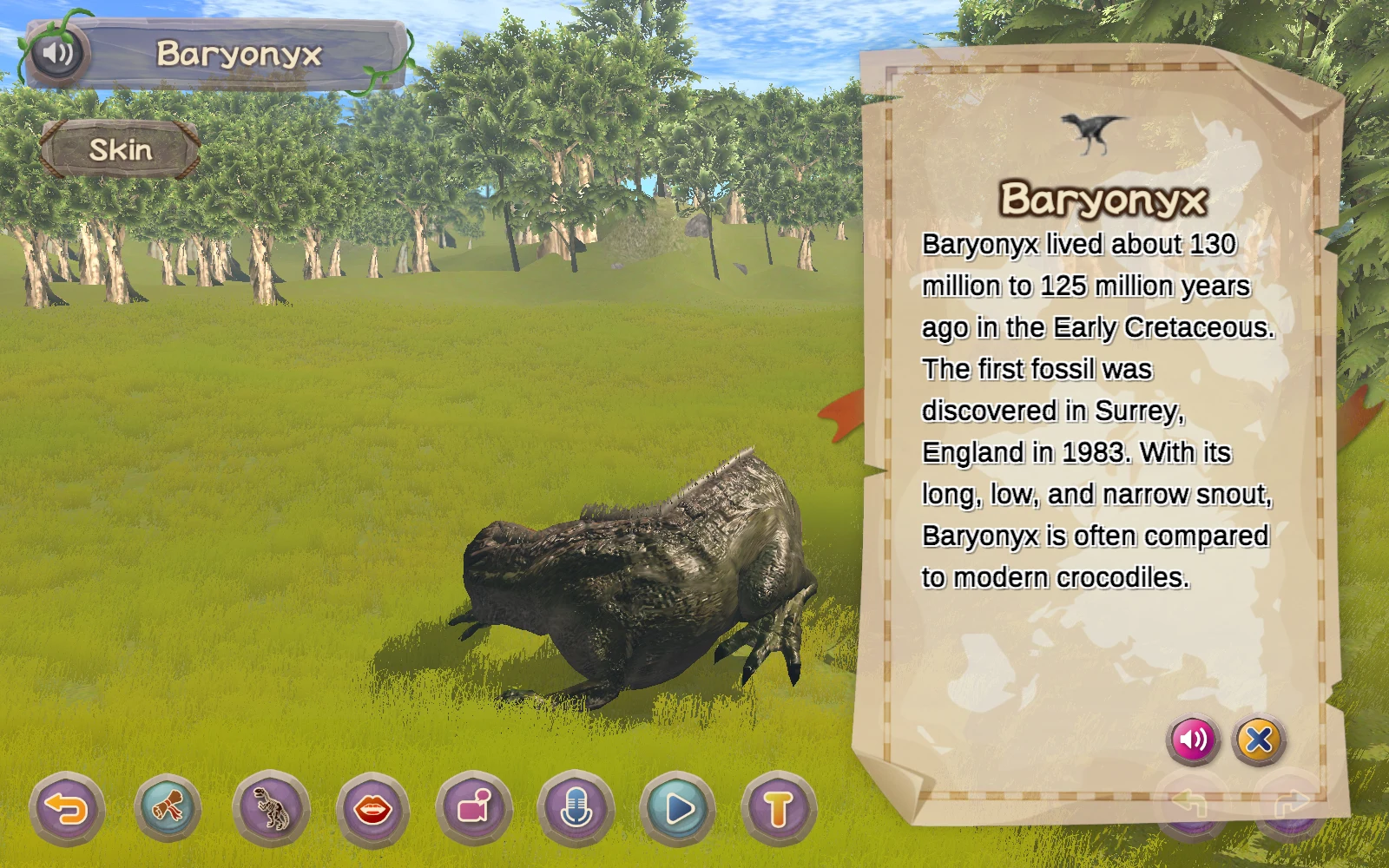 Baryonyx 的英文介紹面板
