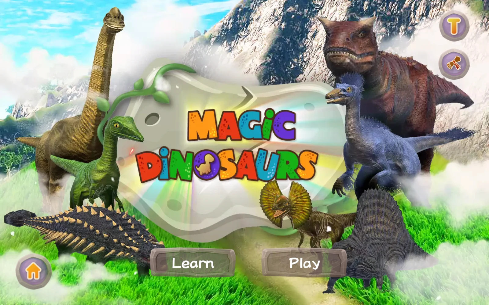 Magic Dinosaurs 首頁的 Learn 和 Play