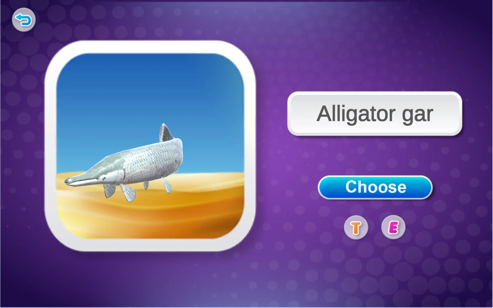 Alligator gar 名稱卡與 Choose 按鈕