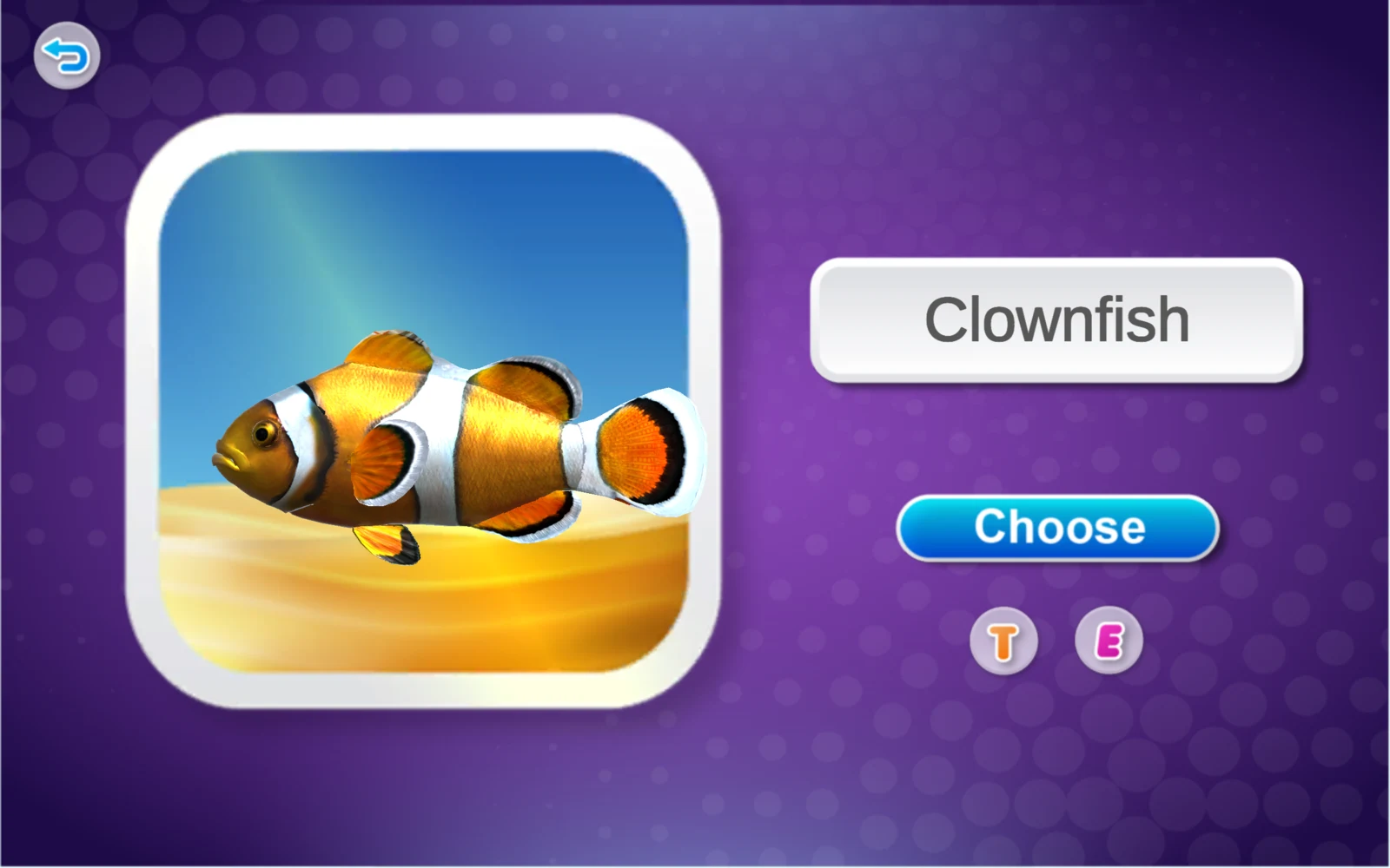 Clownfish 名稱卡與 Choose 按鈕