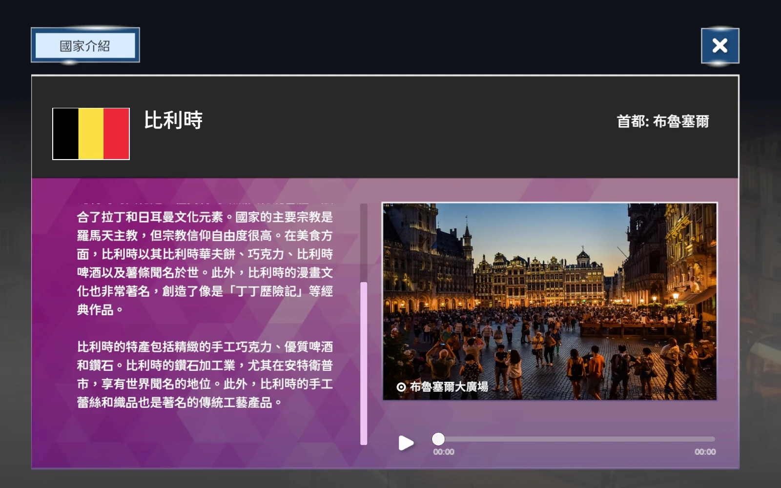 比利時介紹文字捲動到後面的內容