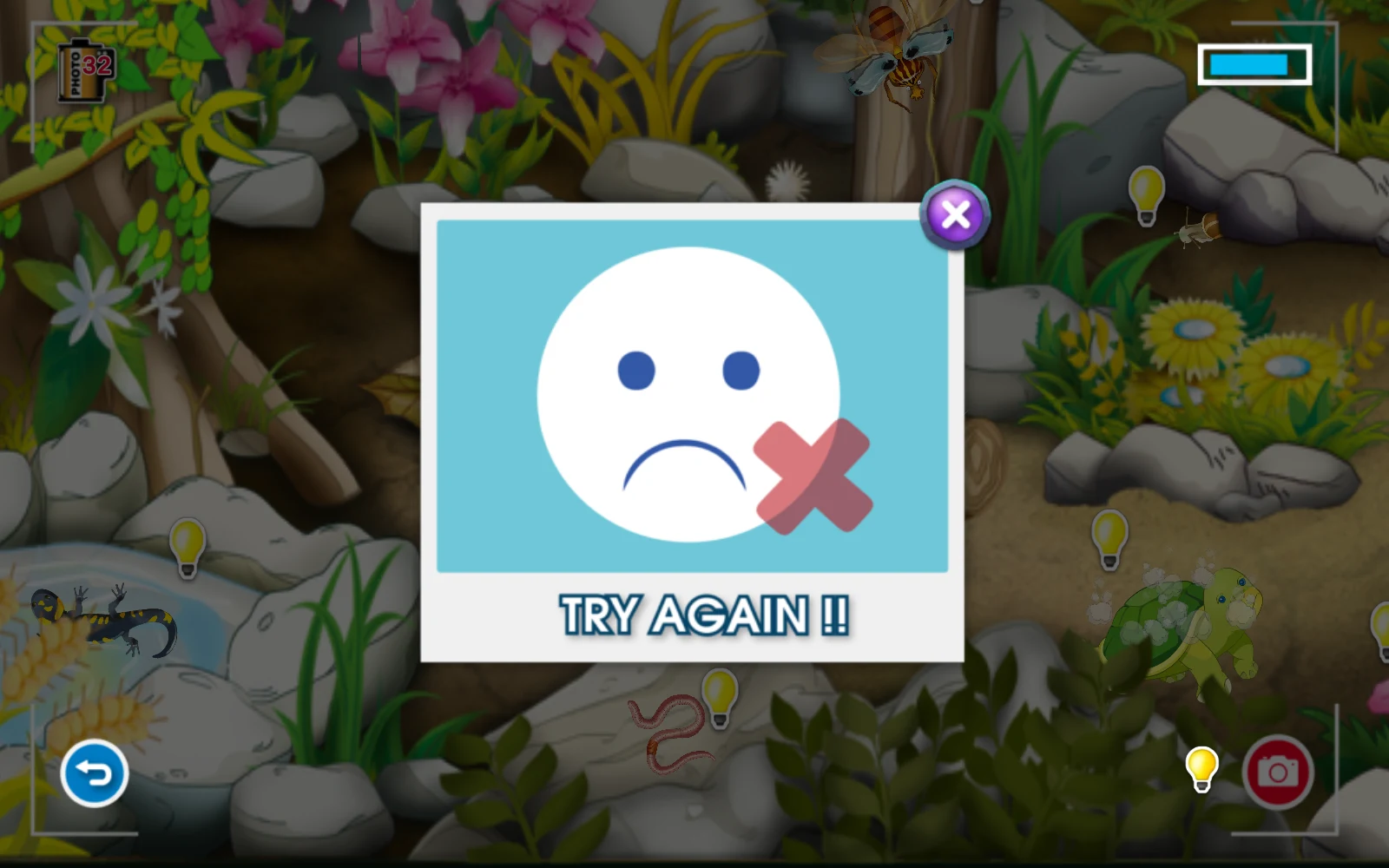 未對準生物時的TRY AGAIN及X