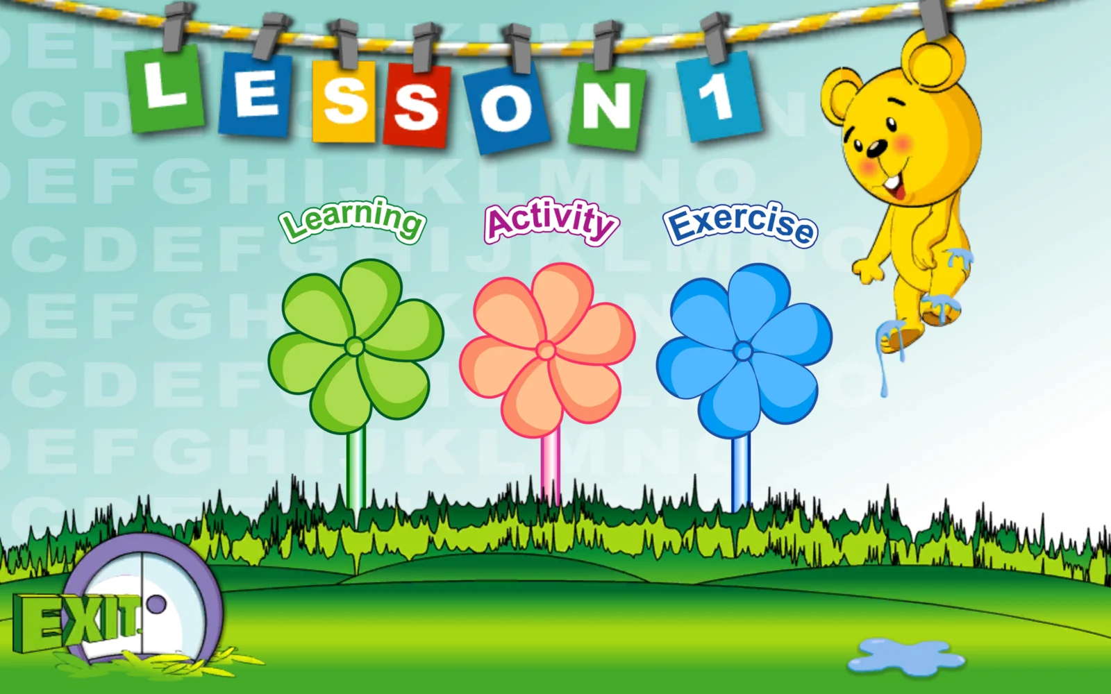 學習 ABC R 系列：三朵花分別是 Learning、Activity、Exercise。