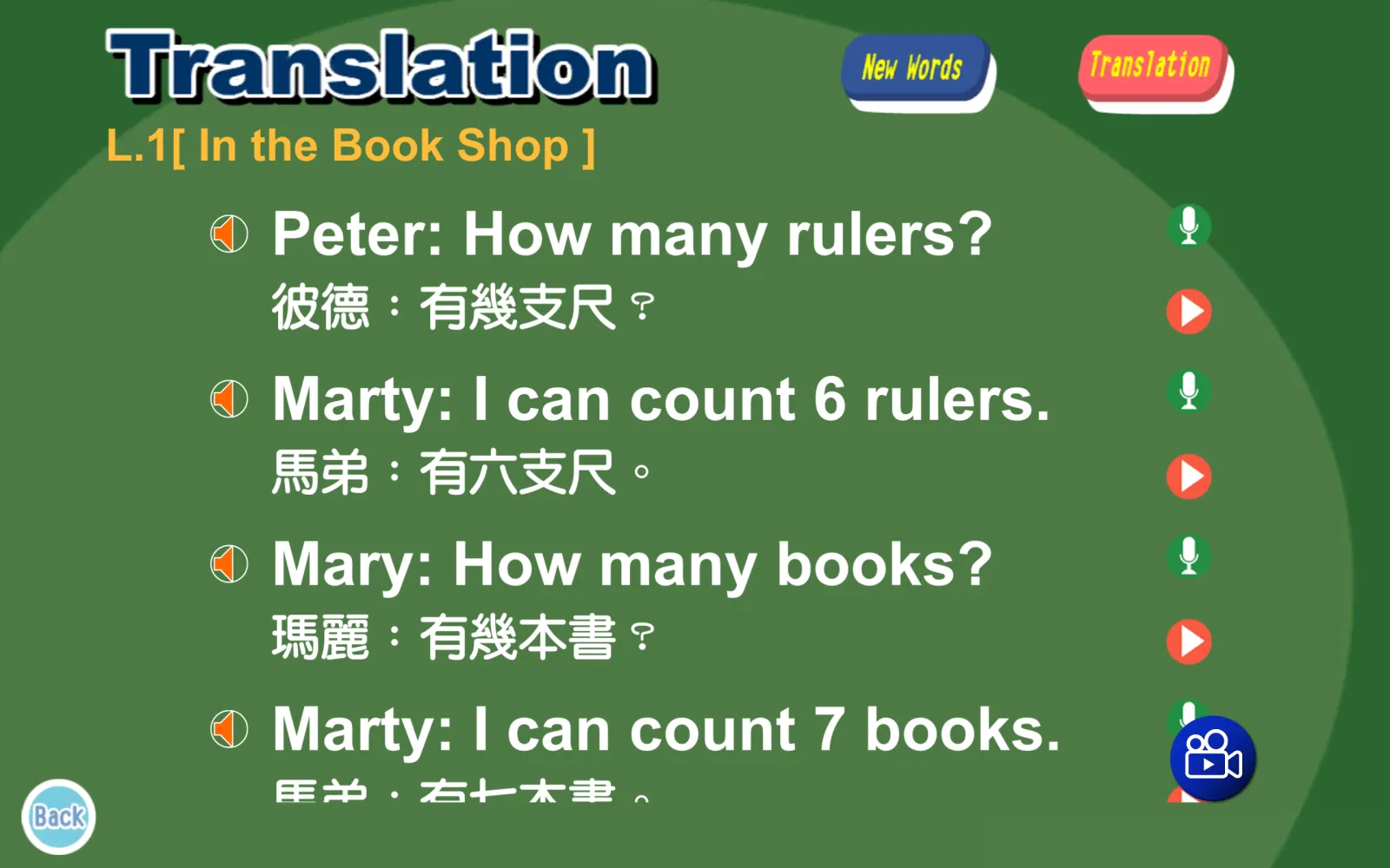 S2 Activities 第一課 Translation 對話練習畫面