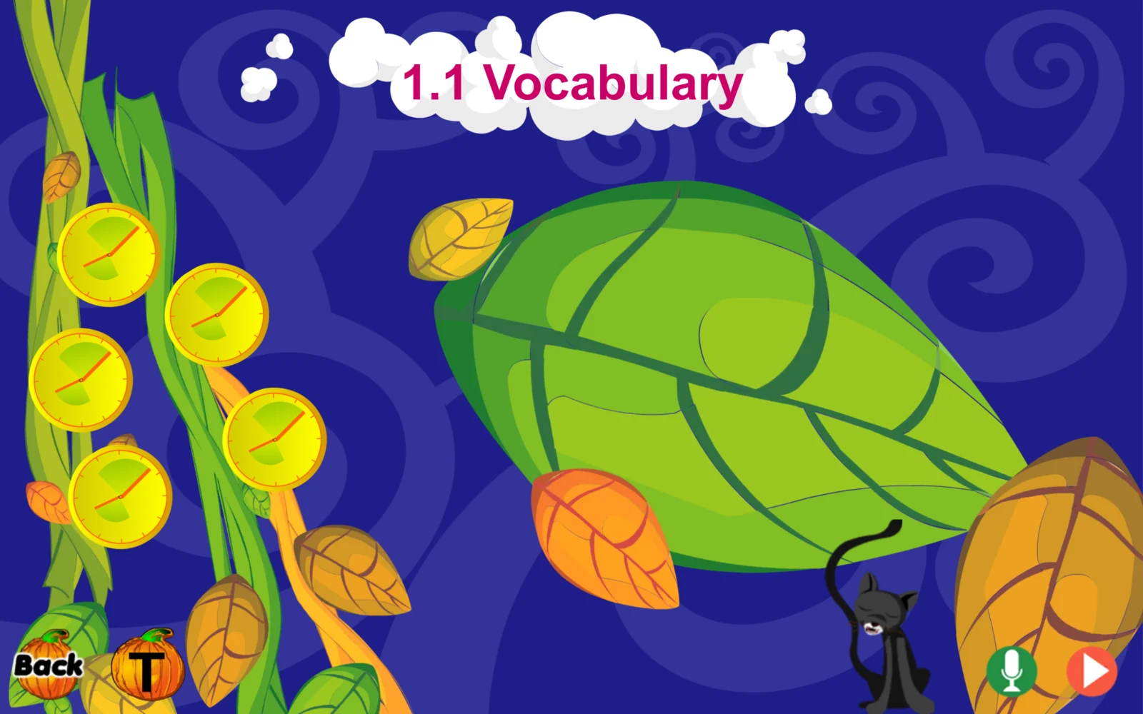 S6 Activities 1.1 Vocabulary 葉片與時鐘圖示畫面