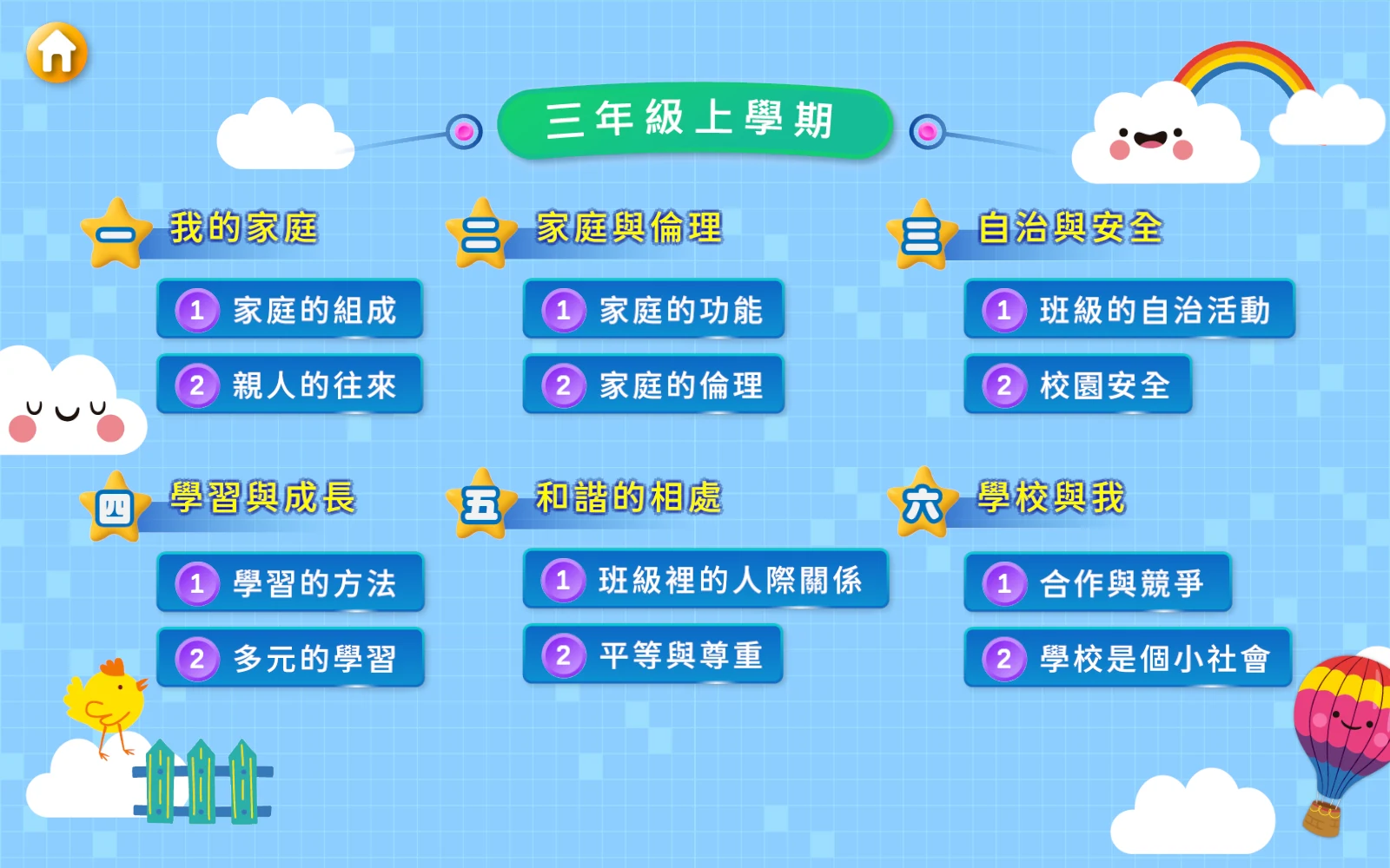 找到課名：康康三上：有家庭、校園與相處等單元。