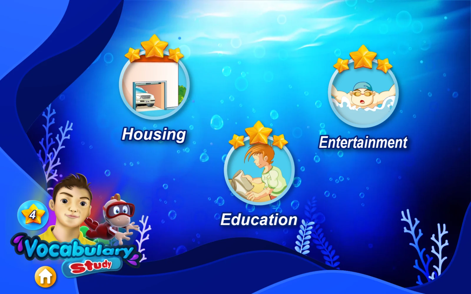 外師教單字 4:選擇 Housing、Entertainment 或 Education。